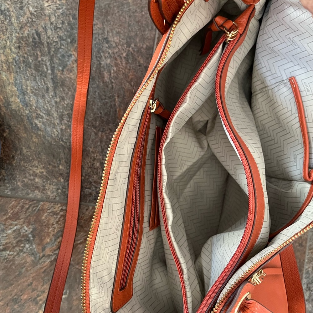 New Lodis Texas leather Amanda 100% leather oversized work tote purse. Orange - Picture 13 of 16
